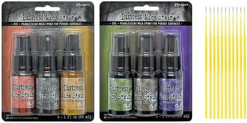 Ranger Tim Holtz Distress - Paquete de 6 botellas de una onza (colección de Halloween que incluye juegos 1 y 2) con palitos de detalles de Trebbies