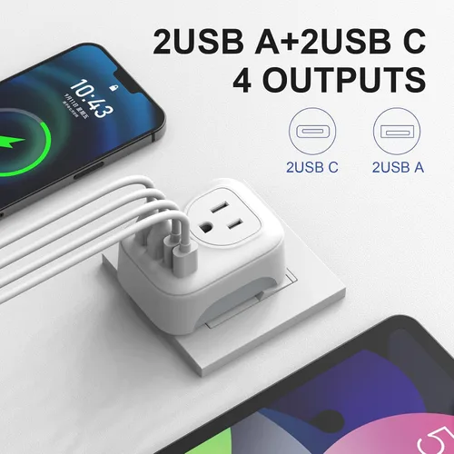 Miniatura 8 de VYLEE - Adaptador de enchufe de viaje europeo, paquete de 2, adaptador de viaje internacional con 2 salidas y 4 puertos USB (2 USB C), cargador