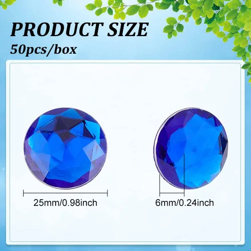 Miniatura 2 de FINGERINSPIRE 50 piezas de diamantes de imitación acrílicos redondos de 0.984 in con parte trasera plana de color azul, autoadhesivas, gemas