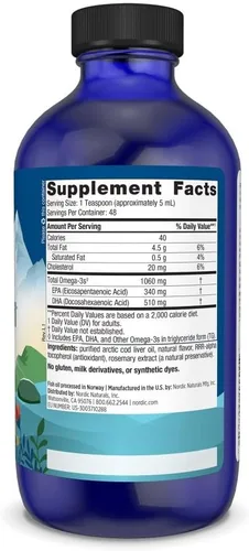 Miniatura 2 de Nordic Naturals Aceite de hígado de bacalao ártico, naranja, 8 onzas, 1060 mg de Omega-3 totales con EPA y DHA, salud cardíaca y cerebral, inmunidad