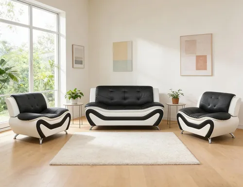 Miniatura 55 de Sofás Seccionales de Cuero, Conjuntos de Muebles de Sala de Estar, 3 Piezas Conjunto de Sofá Moderno para Sala de Blanco crema