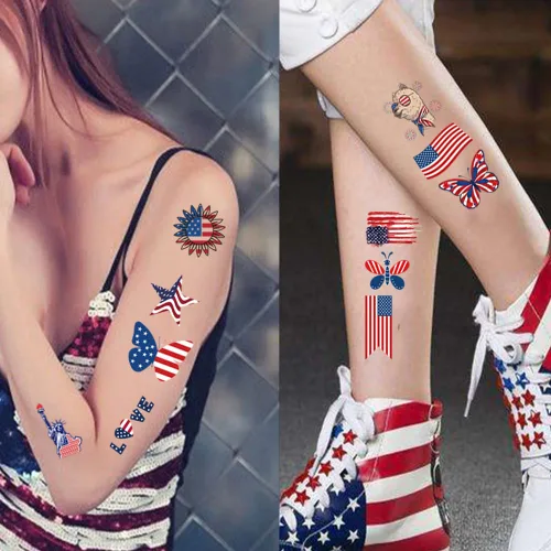 Miniatura 4 de Tatuaje temporal del 4 de julio, 10 hojas de calcomanías impermeables para el Día de la Independencia, bandera estadounidense, sombrero de águilas