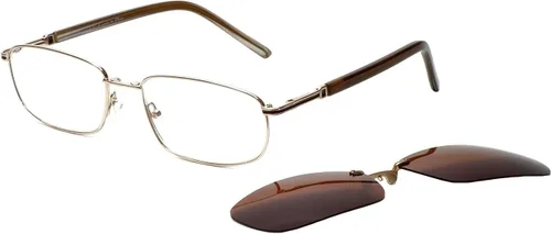 Calabria 882 - Lentes de lectura rectangulares de metal con lentes de sol magnéticos polarizados con clip para hombres y mujeres