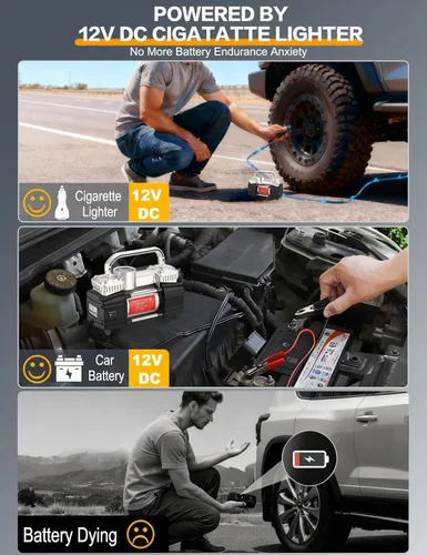 Miniatura 9 de GSPSCN 12V Digital Heavy Duty Neumáticos Inflador Portátil Compresor Bomba with Toolbox Tire Repair Kit 6X Faster Inflation Auto shut-off Dual