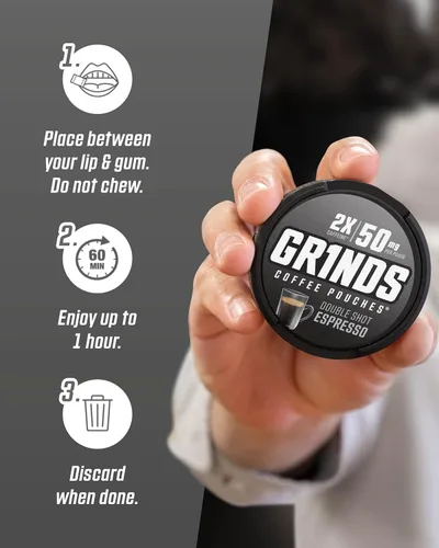 Miniatura 5 de Bolsas de café Grinds Alternativa saludable sin tabaco y sin nicotina 6 latas de Espresso doble 18 bolsas por lata 2 veces cafeína, 1 bolsa