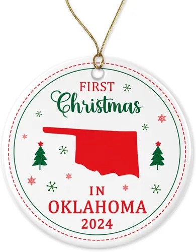 Adorno de la primera Navidad en Oklahoma 2023 – Decoración colgante de árbol para amantes de la celebración de Navidad – Regalo de festival para