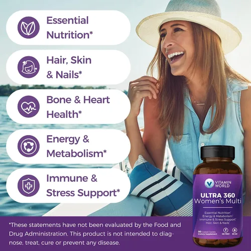 Miniatura 4 de Vitamin World Multivitamínico Ultra 360 para Mujeres, Multivitamínico para Mujeres con Hierbas y Colágeno para Cabello, Piel y Uñas, Suplemento