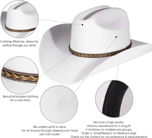 Miniatura 3 de Enimay Sombrero de vaquero del viejo oeste y vaquera, estilo de ala ancha