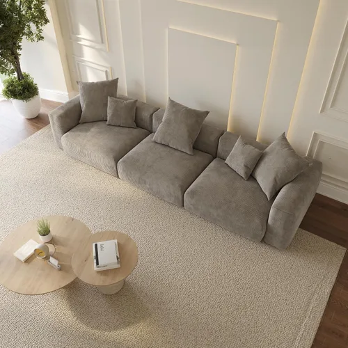 Miniatura 45 de WJShome Cloud Couch Sofá Seccional Modular, Sofá en Forma de L de 102 pulgadas con Otomana, Sofá de Pana Beige de 3 Asientos, Sofá Seccional