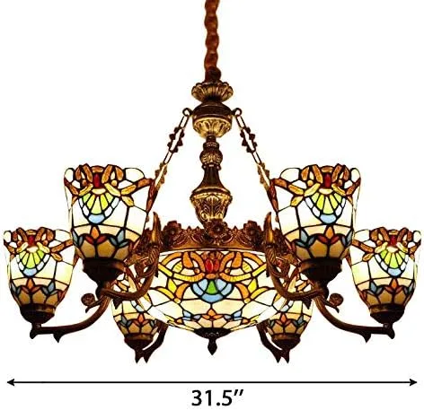 Miniatura 2 de Iluminación colgante LED lámpara victoriana estilo Tiffany antiguo vidrieras 6+1 luz colgante luz para comedor sala de estar café restaurante - TYP