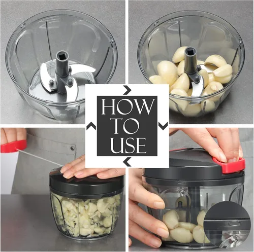 Miniatura 5 de Ourokhome Procesador manual de alimentos, cortador de verduras, portátil, rápido y con cuerda, para pequeñas cocinas, para verduras, ajo, cebolla