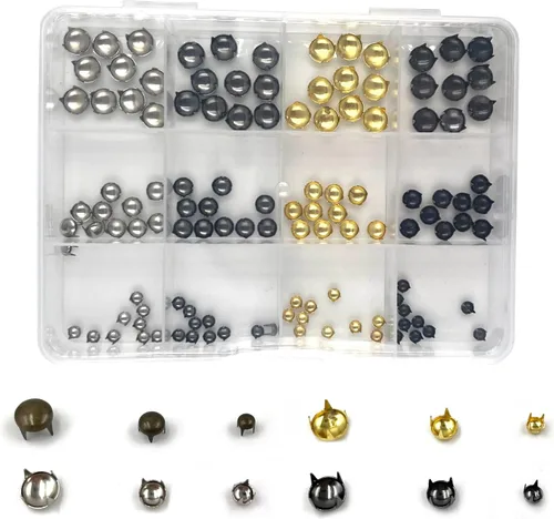 Honigo 120 piezas Tachuelas Redondas con Cúpula Metálicas Remaches de Color Mixto Latón Sólido 4/6/8mm 4 Puntas Picos Clavos para Artesanía de Cuero