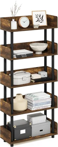 Miniatura 104 de Furinno Turn-N-Tube - Estantería de exhibición multiuso, de 4 niveles, con tubos clásicos, color nogal de Columbia y negro Columbia Nogal/Negro