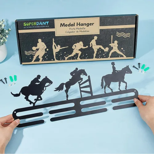 Miniatura 4 de SUPERDANT Soporte para medallas Believe and Achieve, ganchos de hierro negro para más de 60 medallas, estante de competición deportiva para colgar