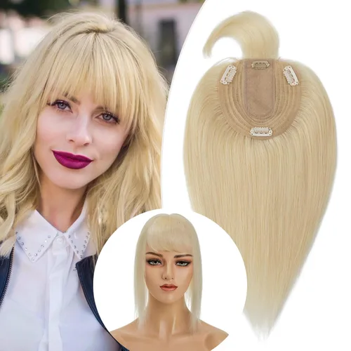 Miniatura 159 de Rich Choices Pelucas con topper de cabello para mujeres, cabello humano real 100% Remy, sin flequillo, para mujeres con adelgazamiento en la parte