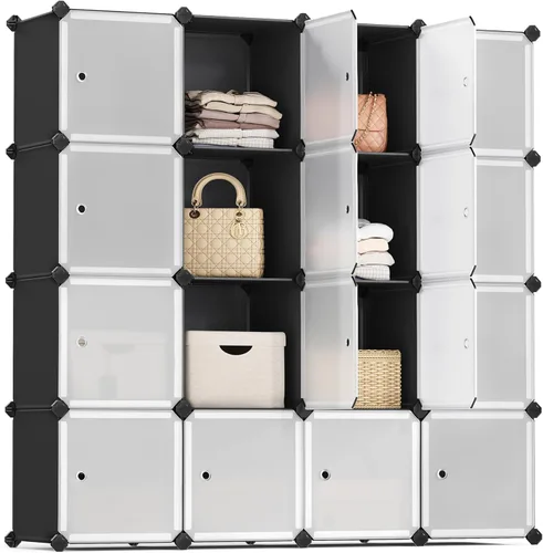 Miniatura 14 de SONGMICS Organizador de almacenamiento de cubos, estantes de almacenamiento de armario de 12 cubos, estantería modular, color negro ULPC34HV1