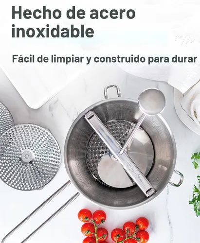 Miniatura 4 de Molinillo de alimentos de acero inoxidable con 3 discos, manivela giratoria ergonómica para salsa de tomate, puré de manzana, comida para bebés