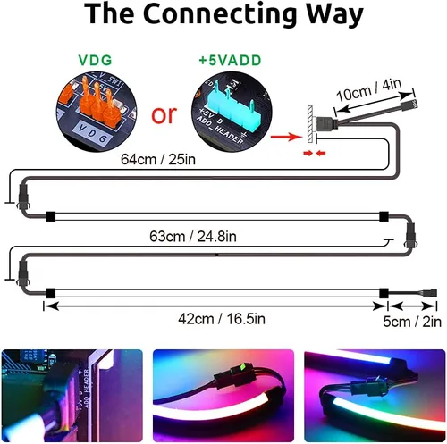 Miniatura 6 de NEON - Tira LED RGB direccionable para PC, 2 x 15.7 pulgadas, WS2812 RGB Rainbow Magnetic, ARGB para 5V 3 pines Aura SYNC, fusión Gigabyte RGB, Neon