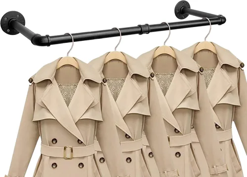 Miniatura 10 de Perchero Industrial de Tubo de Hierro para Colgar Ropa, Barra de Ropa Montada en Pared DIY, Estante de Ropa de Alta Resistencia para Dormitorio