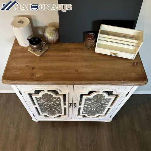 Miniatura 4 de MAISON ARTS Armario decorativo de buffet y aparador blanco con 2 puertas de almacenamiento para sala de estar, granja, cocina, gabinete de porcelana