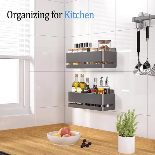 Miniatura 6 de Organizador de ducha, paquete de 2 estantes de ducha, estante de almacenamiento de baño resistente, organizador de baño de gran capacidad, sin