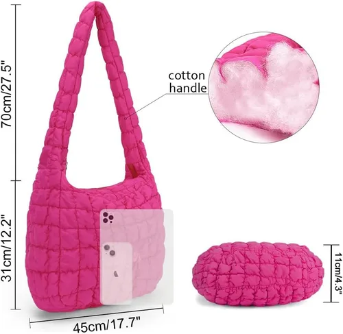Miniatura 6 de JQWSVE Bolsa de mano acolchada grande para mujer, bolsa acolchada de algodón, bolsa de hombro acolchada