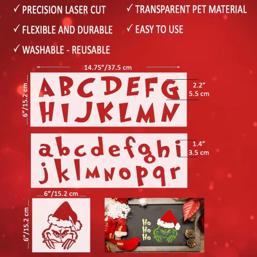 Miniatura 2 de Plantillas navideñas de letras y números para pintar sobre madera, plantillas reutilizables del alfabeto para manualidades, letreros y proyectos