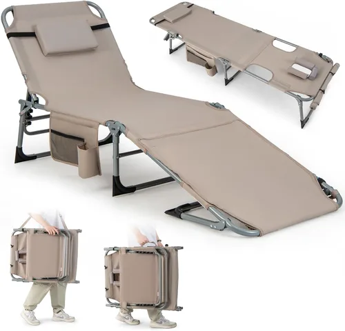 Miniatura 11 de Tangkula Sillón de playa, silla de bronceado plegable al aire libre con agujero para la cara/brazo, 2 asas de transporte, almohada, respaldo Azul