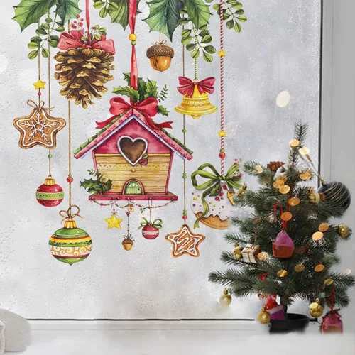 Miniatura 4 de Calcomanías de pared de Navidad, 1 unidad, calcomanías de pared de vinilo de Navidad, murales de pared extraíbles de Navidad, despegar y pegar