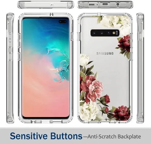 Miniatura 5 de Funda para Galaxy S10+ Plus, SM-G975U con protector de pantalla de vidrio templado, carcasa rígida de protección de diseño floral de cuerpo completo
