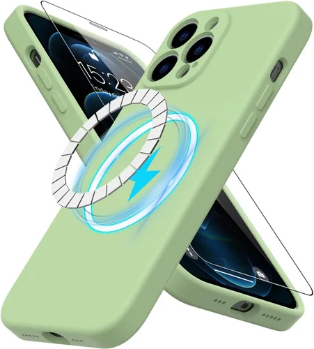 Miniatura 39 de DEENAKIN Funda magnética de silicona para iPhone 12 Pro con protector de pantalla, compatible con MagSafe, protección de cámara, funda protectora