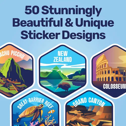 Miniatura 2 de LET'S WANDER - Botella de agua para aventureros del mundo con 50 pegatinas impermeables - 32 onzas, botella de acero inoxidable aislada y a prueba