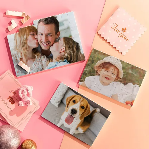 Miniatura 2 de Ladrillo de construcción personalizado Puzzle de bloques de fotos personalizados en forma horizontal Regalos personalizados para parejas