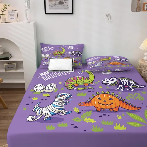 Miniatura 3 de Happy Halloween Sábanas tamaño matrimonial – Sábanas de dinosaurio para niños y niñas, juego de sábanas de dinosaurio, microfibra suave y bolsillo