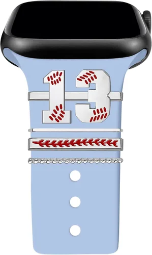 Miniatura 10 de Dijes de reloj de béisbol con números para niños de 00 a 30 atletas de números decorativos compatibles con accesorios de Apple Watch de 1.772 in