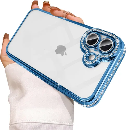 Miniatura 28 de Funda compatible con iPhone 11 Pro Max con protector de lente de cámara de diamante con purpurina, bonita funda de cristal transparente a prueba