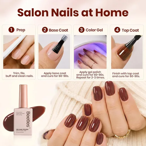 Miniatura 8 de Beetles - Esmalte de uñas de gel marrón y rojo – Esmalte de uñas en gel rosa ladrillo de 0.5 onzas líquidas, esmalte de uñas translúcido color caoba