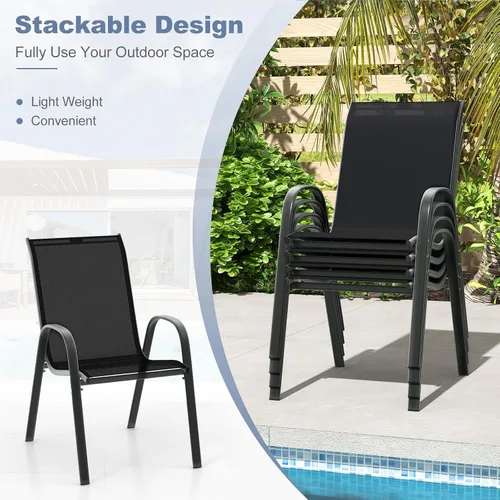 Miniatura 6 de Giantex Juego de 4 sillas de patio, sillas de comedor apilables para exteriores, capacidad de 330 libras, resistentes a todo tipo de clima, sillones