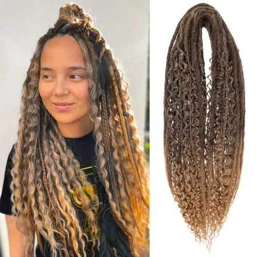 Miniatura 9 de Leeven Extensiones de rastas grises de 40 hebras de 18 pulgadas con terminación única hechas a mano, extensiones de rastas suaves de 0.6 cm