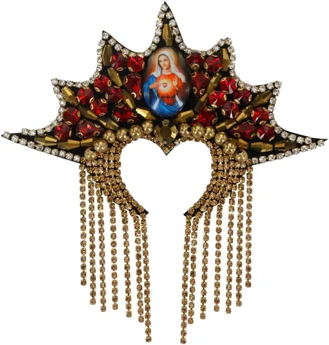 Parches para insignias con borlas y diamantes de imitación de cruz y corazón con cuentas de Virgen María, para manualidades, 1 unidad, 221016D (B)
