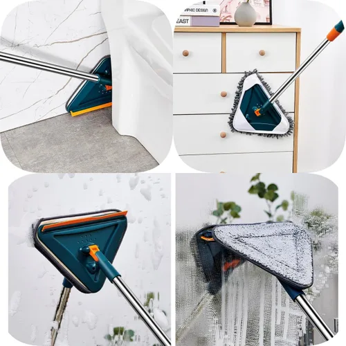 Miniatura 2 de Trapeador limpiador de pared con mango largo de 360°, trapeador triangular para limpieza de pisos, herramienta de limpieza de zócalos con 5