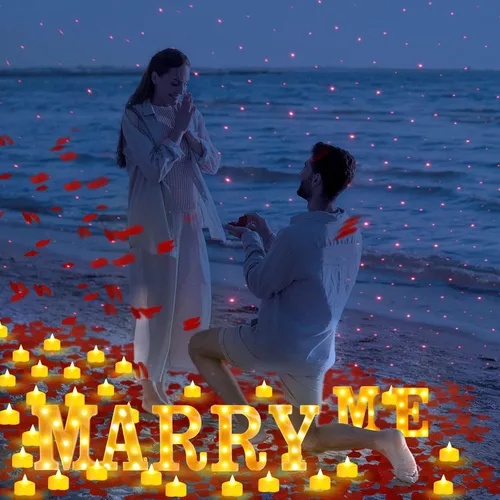 Miniatura 3 de Fumete Luces de Letras "Cásate Conmigo", Luz Nocturna Decorativa con 4000 Piezas de Pétalos de Rosa, 72 Velas Románticas, Alimentación USB para Rojo