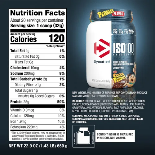 Miniatura 5 de Dymatize - Proteína hidrolizada en polvo ISO100, 100 % aislado de proteína de suero, 0.88 onzas (25 g) de proteína, 0.19 onzas (5.5 g) de BCAA, sin