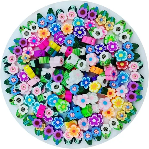 200 cuentas de arcilla polimérica de flores, cuentas espaciadoras de flores mixtas para hacer pulseras, collares, joyas