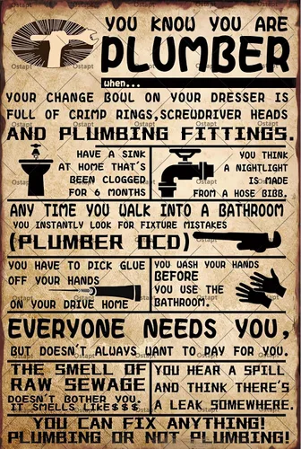 Decoración de pared retro de plomería con texto en inglés «You Know You Are A Plumber Metal Tin Signs», póster divertido para cocina, baño, baño,