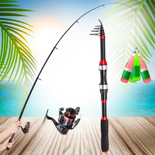 Miniatura 7 de I00000 Combos de caña de pescar y carrete con caña de pescar telescópica de fibra de vidrio, bolsa de transporte de pesca de carrete giratorio, kit