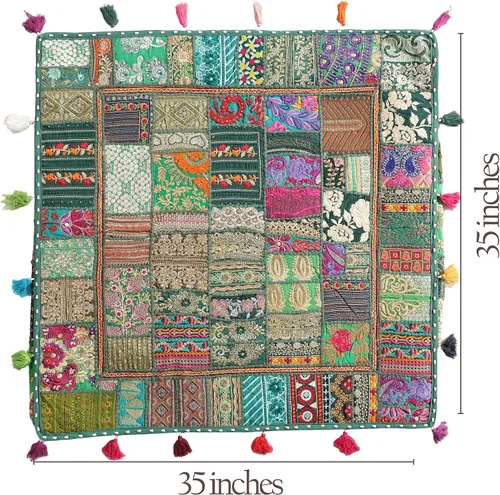 Miniatura 4 de THE ART BOX Almohadas de Suelo y Fundas de Cojín de Algodón Patchwork Vintage Boho Bordadas, Puf para Perro, Puf de Asiento, Almohada de Meditación