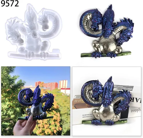 Miniatura 8 de Juego de moldes de silicona para decoración de pared de dragón 3D, letrero de bienvenida y moldes de resina de dragón bebé, decoración del hogar