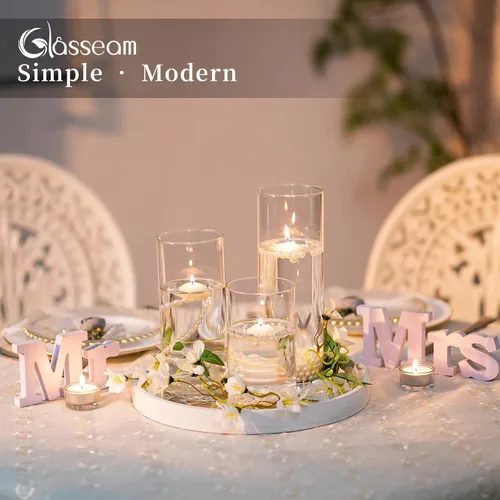 Miniatura 6 de Glasseam Jarrón cilíndrico de vidrio transparente, 6 jarrones de cristal para centros de mesa, pilar moderno de huracán o portavelas flotante