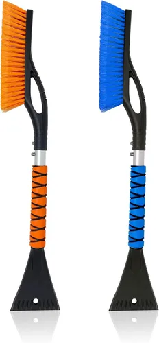 EcoNour Cepillo de nieve para automóvil de 27" y raspadores de hielo para parabrisas de automóvil (paquete de 2) | Cepillo de nieve con cabezal de